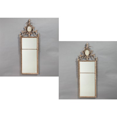 Lot 223 - Pair of Louis XVI Style Silver Painted Mirrors...