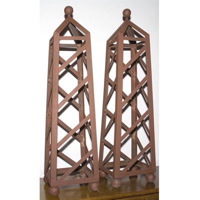 Lot 491 - Pair of Painted Iron Obelisk-Form Garden...