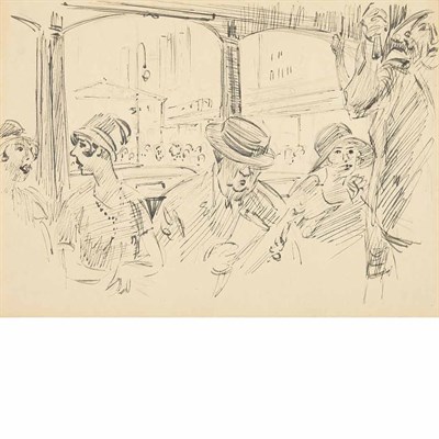 Lot 407 - Martin Lewis BUS RIDERS, NEW YORK Ink on cream...