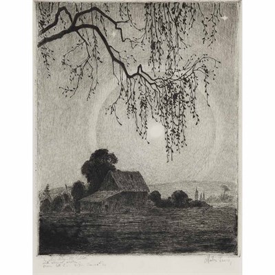 Lot 377 - Martin Lewis MOONLIT FARM SCENE (MCC. 19)...