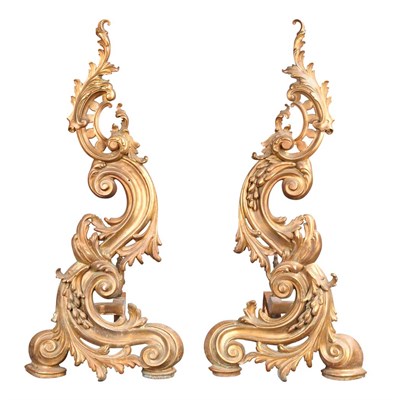 Lot 109 - Pair of Louis XV Style Gilt-Bronze Andirons...