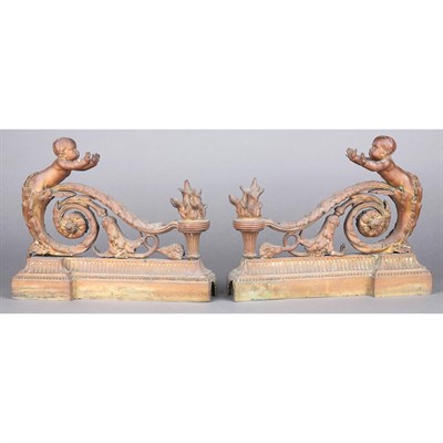 Lot 117 - Pair of Louis XVI Style Bronze Figural Chenets...