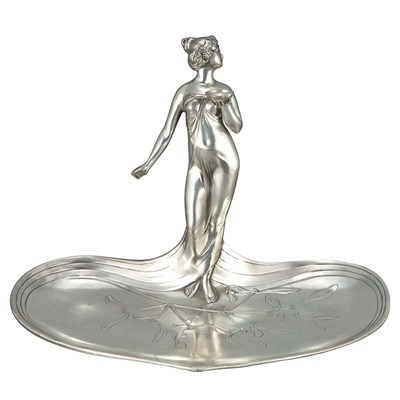 Lot 406 - Kayserzinn Art Nouveau Pewter Figural Visiting...