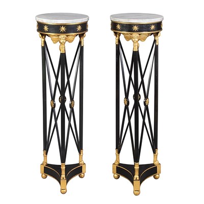 Lot 423 - Pair of Empire Style Marble Top Black and Gold...