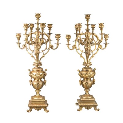 Lot 140 - Pair of Louis XVI Style Gilt-Metal Seven-Light...