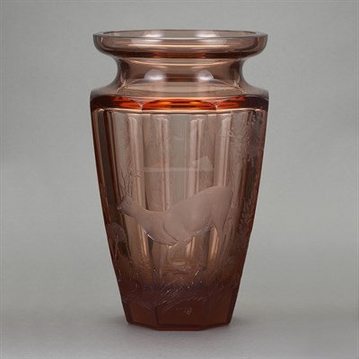 Lot 492 - Bohemian Style Cut and Engraved Glass Vase Of...