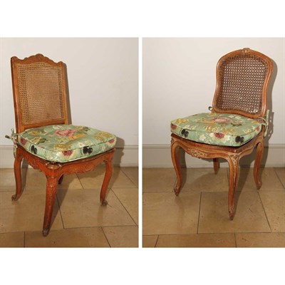 Lot 240 - Two Similar Louis XV Style Fruitwood Caned...