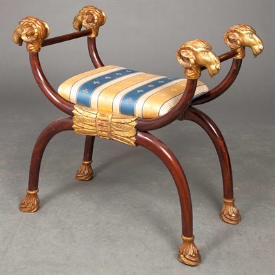 Lot 198 - Empire Style Parcel Gilt Mahogany Curule Stool...