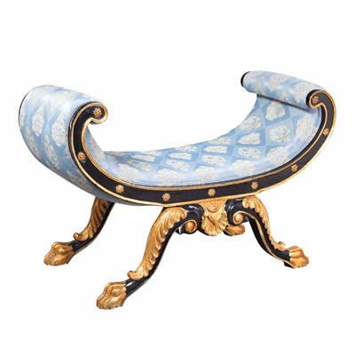 Lot 121 - Empire Style Painted Wood Bench The padded...