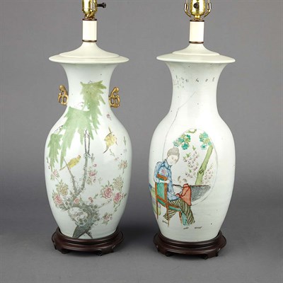 Lot 447 - Two Chinese Porcelain Lamps 20th Century Each...
