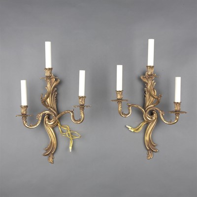 Lot 109 - Pair of Louis XV Style Gilt-Metal Three-Light...