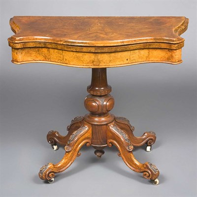Lot 131 - Victorian Carved Walnut Fold-Over Games Table...