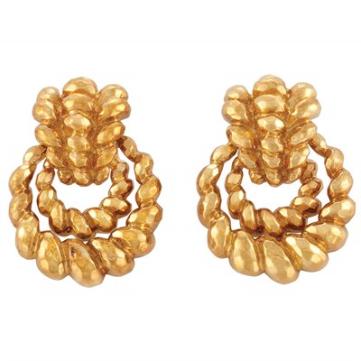Lot 561 - Pair of Gold Door Knocker Earclips, Wander