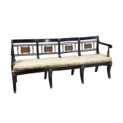 Lot 298 - Regency Style Black Painted Chair Back Settee...