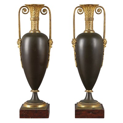 Lot 538 - Pair of Empire Gilt and Patinated-Bronze Urns...