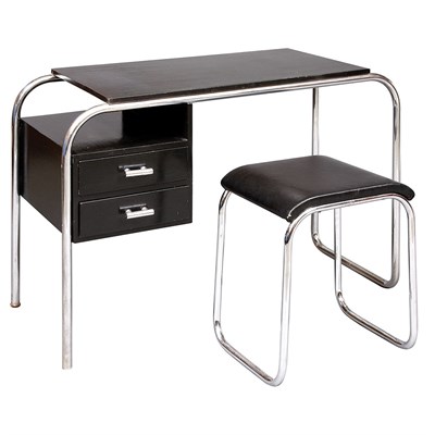 Lot 135 - Manner of Marcel Breuer Desk and Stool, second...
