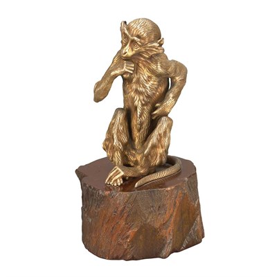 Lot 150 - Gilt-Metal Figure of a Monkey Modeled in a...