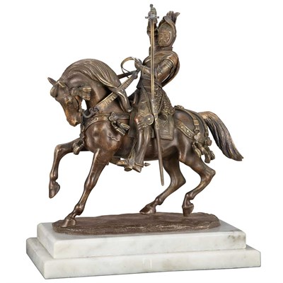 Lot 557 - Bronze Equestrian Figure of a Knight Late...