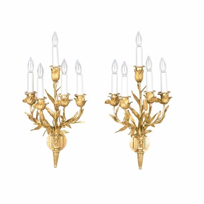 Lot 142 - Pair of Louis XVI Style Gilt-Bronze Five-Light...