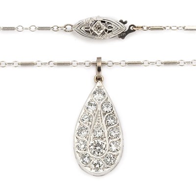 Lot 94 - White Gold and Diamond Pendant with Chain