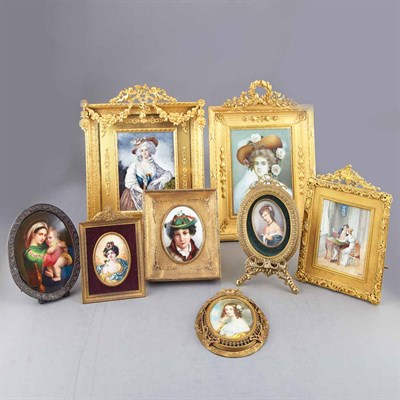 Lot 616 - Group of Framed Continental Miniature...