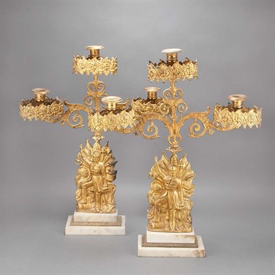 Lot 400 - Pair of French Gilt-Bronze Three-Light...