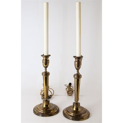 Lot 286 - Pair of Brass Candlestick Lamps Height 11 1/2...