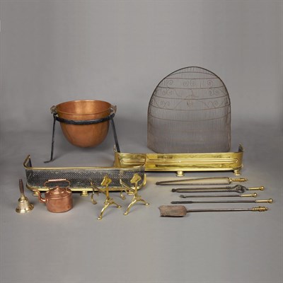Lot 188 - Group of Brass, Iron and Copper Fireplace...