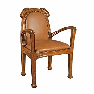 Lot 414 - French Art Nouveau Carved Oak Fauteuil...