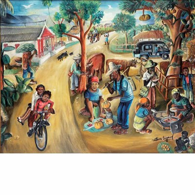 Lot 12 - Wilson Bigaud Haitian, 1931-2010 Village Folk...