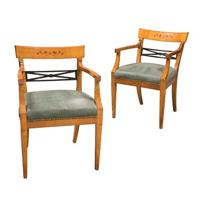 Lot 406 - Pair of Biedermeier Style Fruitwood Armchairs