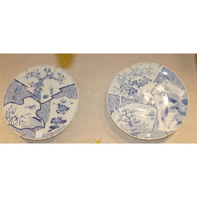 Lot 437 - Two Japanese Blue and White Porcelain Chargers...