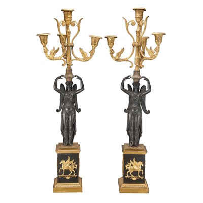 Lot 455 - Pair of Empire Gilt and Patinated-Bronze...
