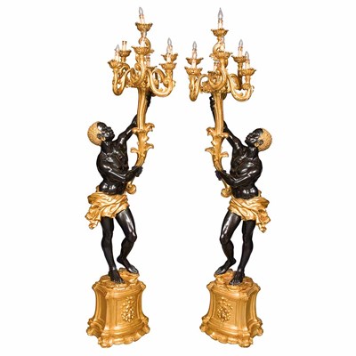Lot 171 - Pair of Parcel Gilt and Ebonized Blackamoor...