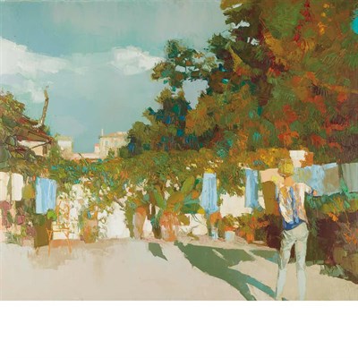 Lot 67 - Nicola Simbari Italian, b. 1927 Terrace in...
