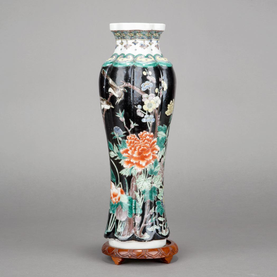 Lot 409 - Chinese Famille Verte Black Glazed Porcelain...