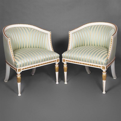Lot 597 - Pair of Louis XVI Style Parcel Gilt and White...