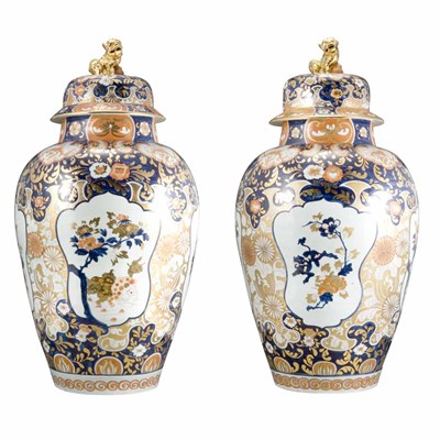Lot 500 - Pair of Chinese Imari Porcelain Covered Jars...