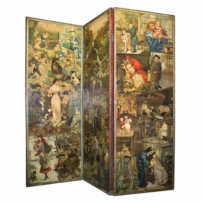 Lot 414 - Victorian Decoupage Three-Panel Screen Height...