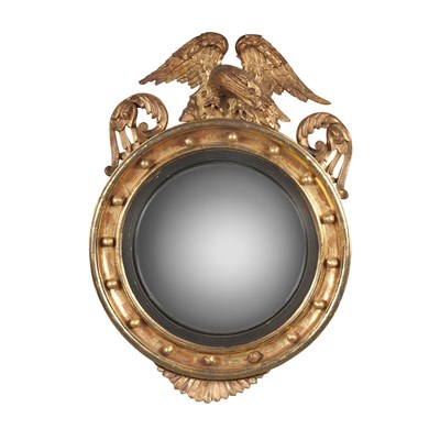 Lot 523 - Regency Part Ebonized Gilt-Wood Convex Mirror...