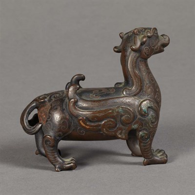 Lot 430 - Chinese Silver and Gold Inlaid Bronze Qilin...