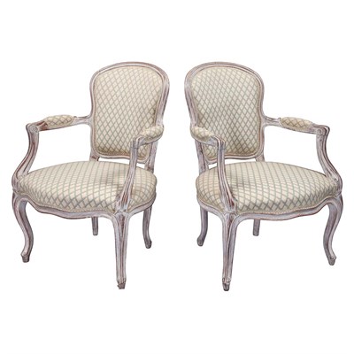 Lot 487 - Pair of Louis XV Painted Fauteuils en...