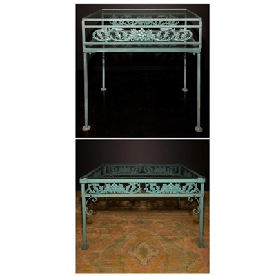 Lot 111 - Pair of Green Painted Metal Garden Side Tables;...