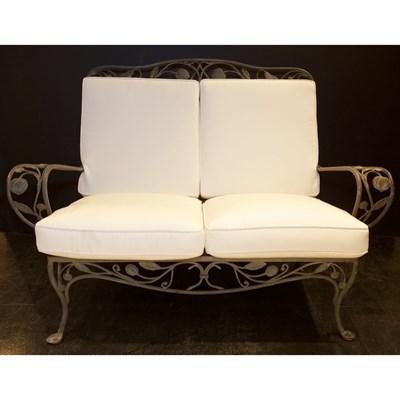 Lot 107 - Patinated-Iron Garden Settee Length 56 inches.