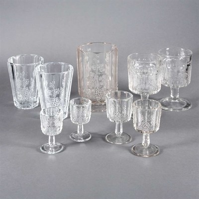 Lot 258 - Set of Pressed Glass Grape Decorated Stemware...