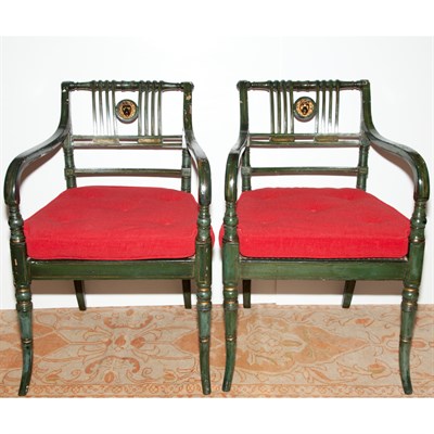 Lot 452 - Pair of Regency Style Painted and Parcel Gilt...