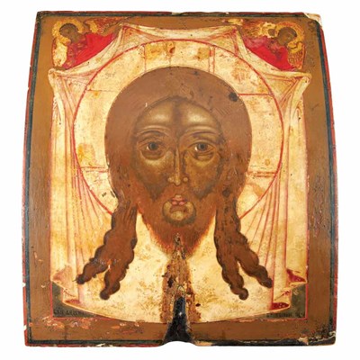 Lot 326 - Russian Painted Wood Icon Depicting a Portrait...