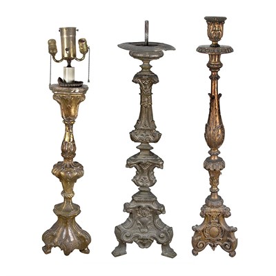 Lot 166 - Two Baroque Style Gilt-Wood Candlesticks; And...