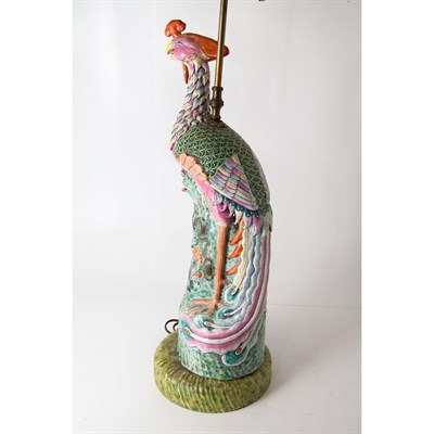 Lot 299 - Chinese Export Porcelain Phoenix-Form Lamp...
