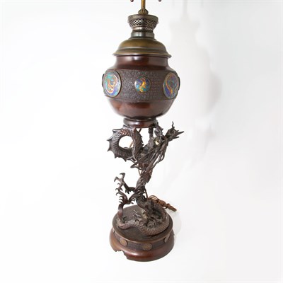 Lot 178 - Chinese Cloisonne and Bronze Lamp Height 22...